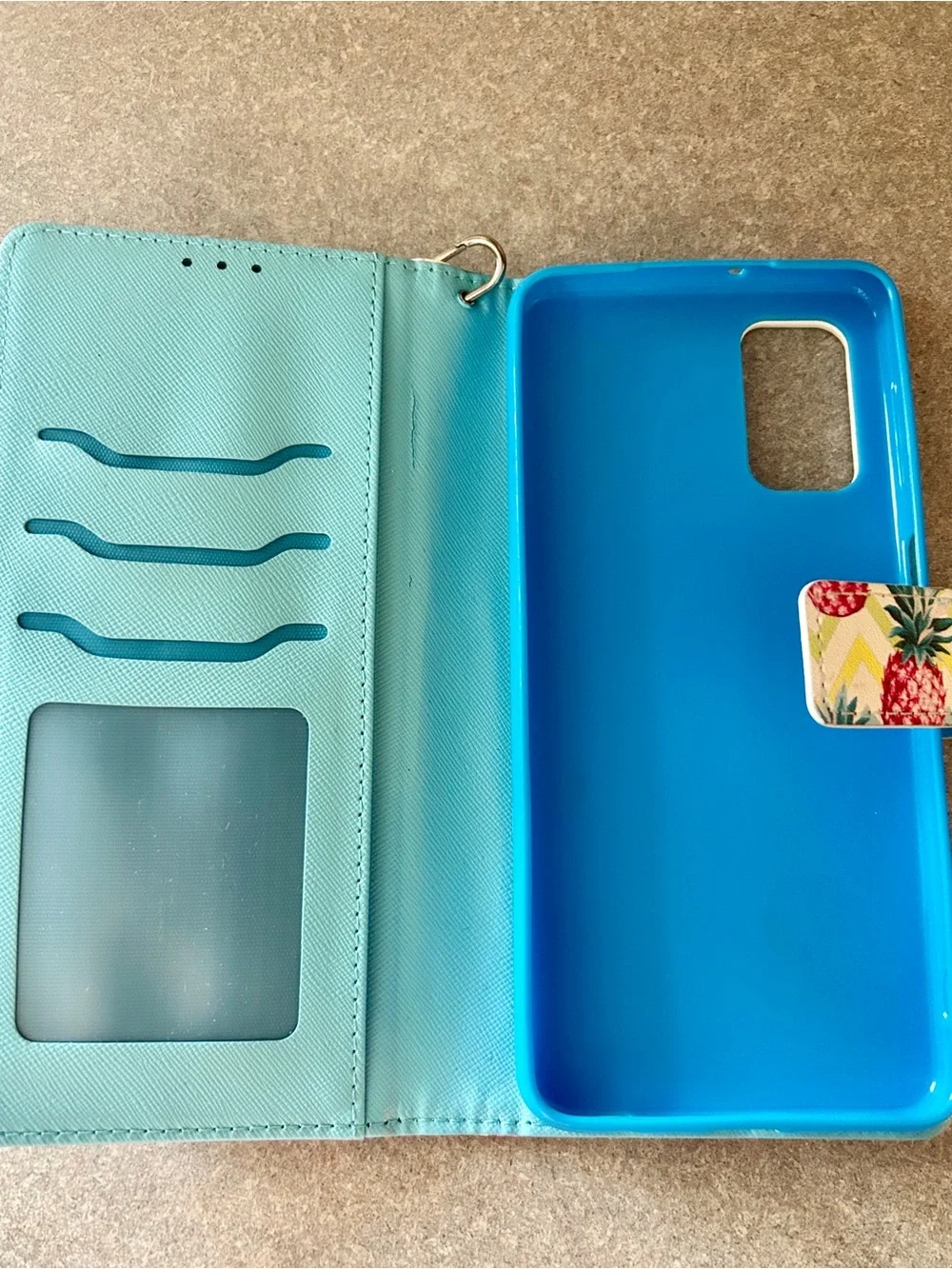 Samsung Galaxy A12 Pineapple Print Wallet Phone Case in Pink & Teal